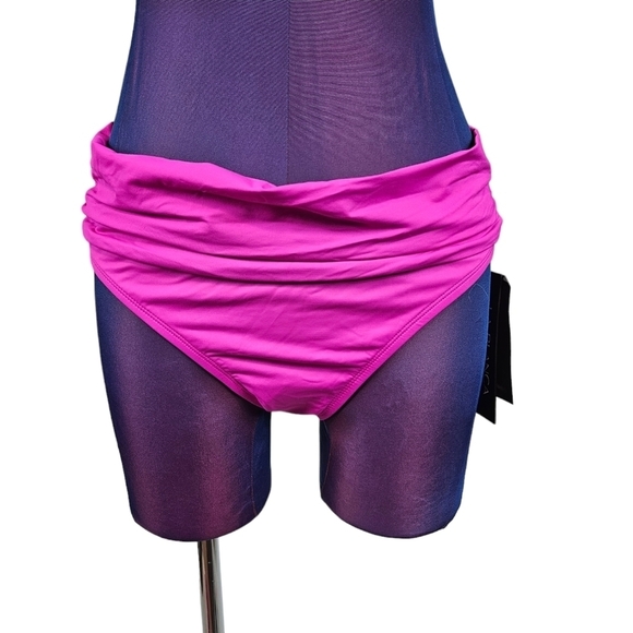 NWT La Blanca Hot Pink Island Goddess Shirred Band Hipster Bikini Bottom Size 10 - Picture 7 of 7